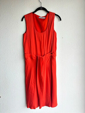 Jil Sander Red Sleeveless Silk Dress Size 38